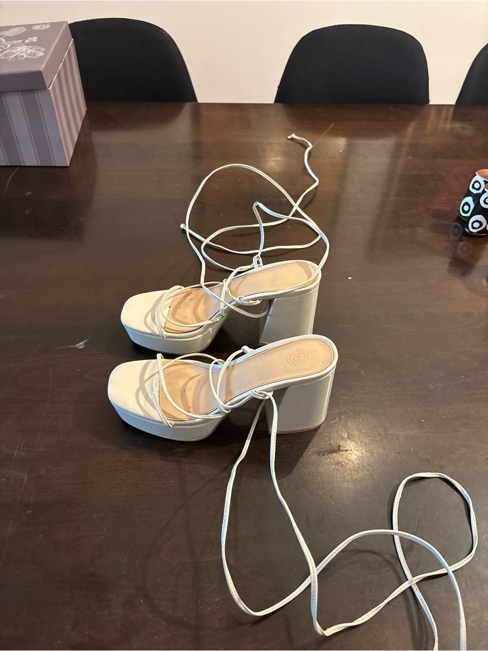 Urban Outfitters Cream Lace-Up Platform Block Heel Sandals